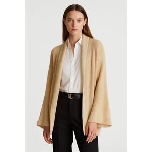 Lauren Ralph Lauren Linen Tan Open Knit Cardigan Flared Sleeves Size L